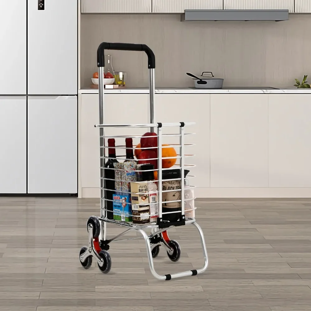 Climbing Stairs Shopping Cart Household Folding Aluminum Alloy Trolley 6 Wheels Collapsible Trolleies Lightweight Hand Trailer