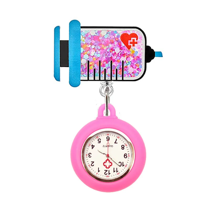Quicksand Stars Hospital Acrylic Injector & Stethoscope Retractable Nurse Doctor FOB Pocket Watches Clip Hang Medicine Clock pocket watch
