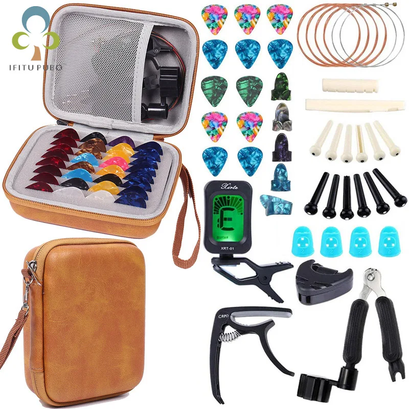 

Guitar Pick Tuner String Accessories Leather Storage Bag Portable Compact Universal Large Capacity Multi-function Ukulele XPY