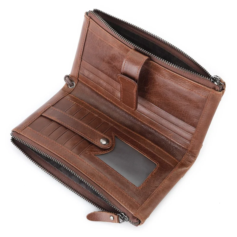 Men's Long Handbag Business Vintage Cow Leather Clutch Man Wallet Brand Long Wallet For Man Casual Handhold Bag Male Purse 3