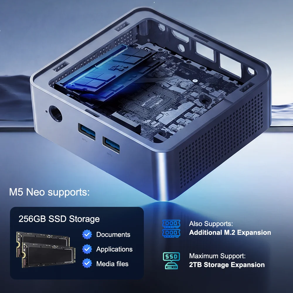 Ninkear M5 Neo Mini PC with Dual HDMI, Gigabit Ethernet, WiFi 5, Bluetooth 5.0 and USB 3.2, Intel Pentium Gold 5405U Processor, 8GB RAM, 256GB SSD, Windows 11, Compact Desktop Computer for Everyday Office Work