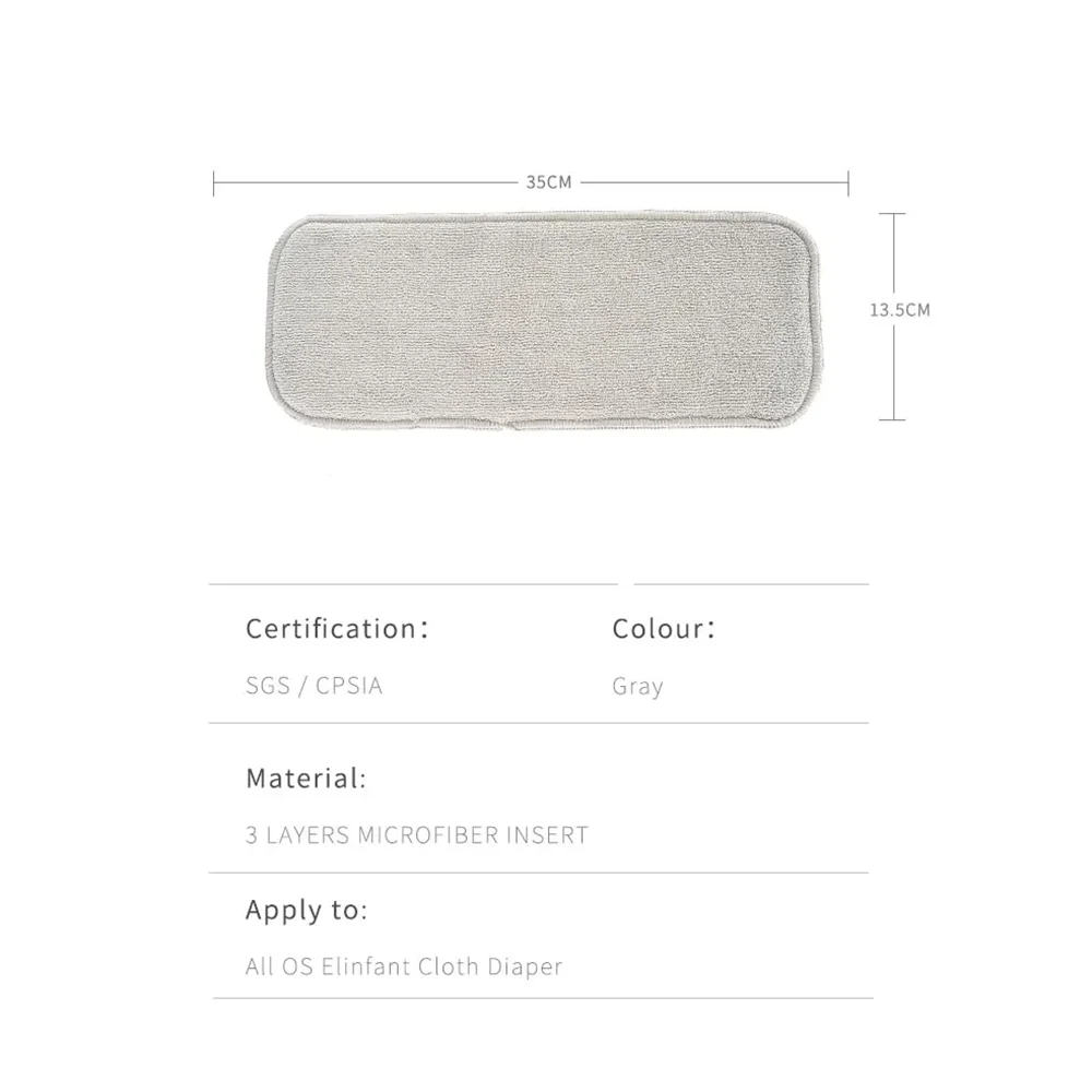 3 Layers Gray Microfiber Cloth Diaper Nappy Insert Super Absorbent 35x13.5cm Fit Baby Cloth Pocket Diaper 10pcs