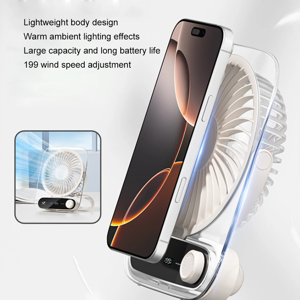 Portable USB Charging Desktop Fan Ultra-thin Wall Hanging Silent Mini Electric Fan with Warm Light Effect/Breathing Light Mode
