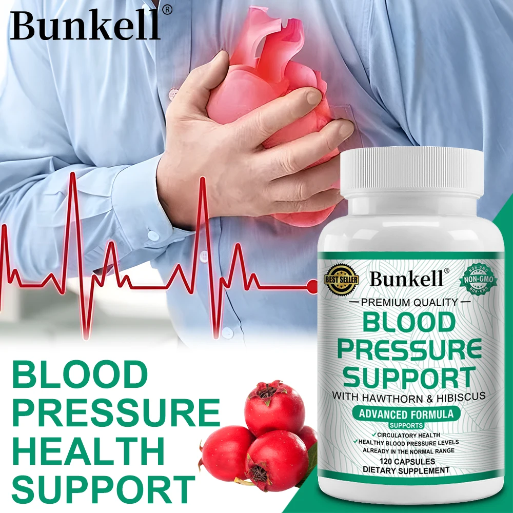 

Blood Pressure Support Supplement with Hawthorn, Hibiscus and Garlic - Herbal Supplements, Vitamins Support Normal Heart Health