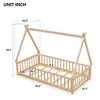 Tent-shaped Floor Bed, Bed with Guardrails, Slats,Natural 6