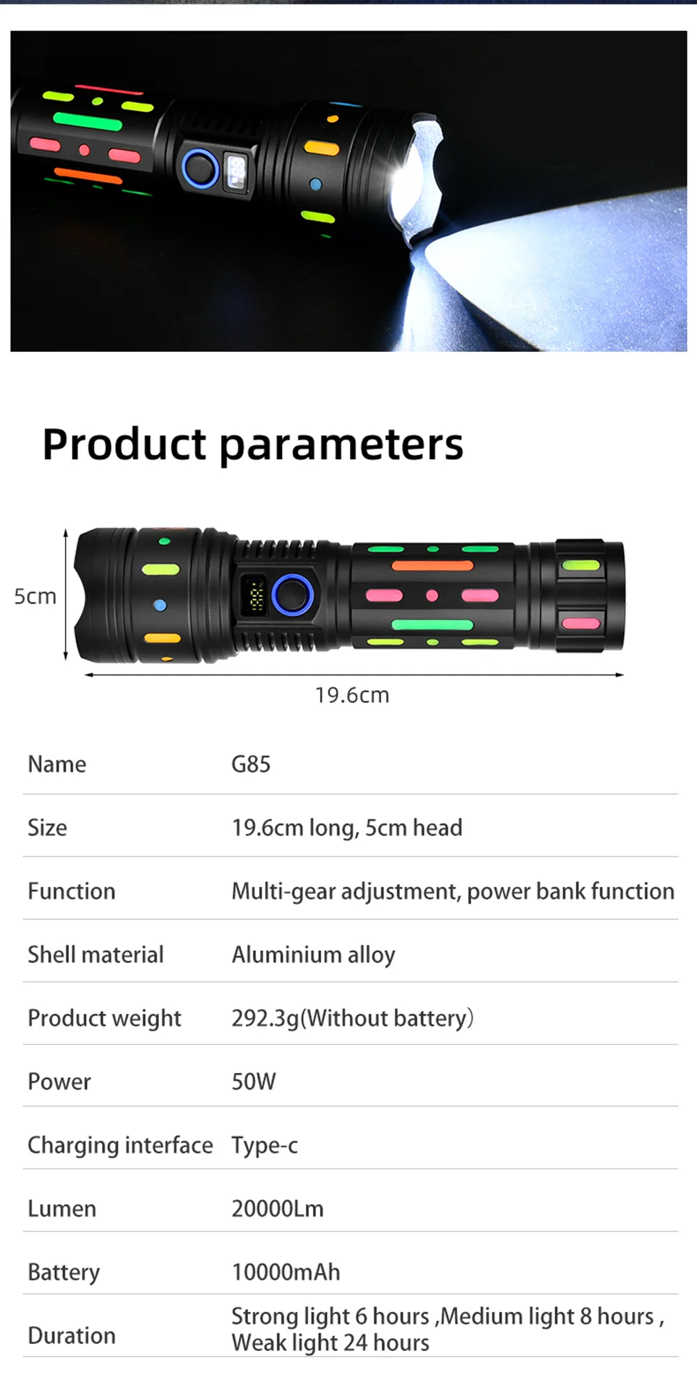 Smiling Shark SD5995 Super Bright Torch Light M80.2 12000 Lumens Powerful  Flashlight 18650 USB Rechargeable Long Shot Zoomable Outdoor Camping  Emergency Lighting