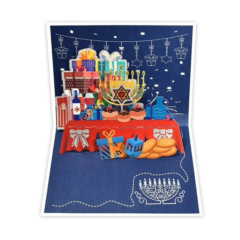 

3D-открытка HappyHanukkah для фестиваля Ханука Подарочная карта Menorah Light
