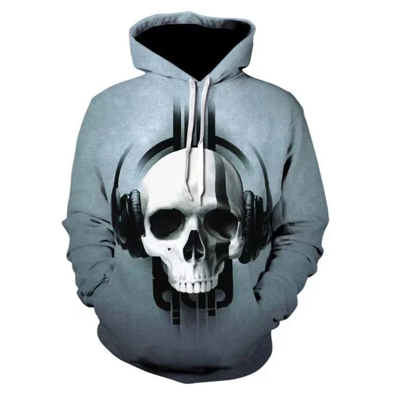 

New autumn and winter men's 3D printed hoodie with new creativity Skull Head Halloween trend pullover hoodie