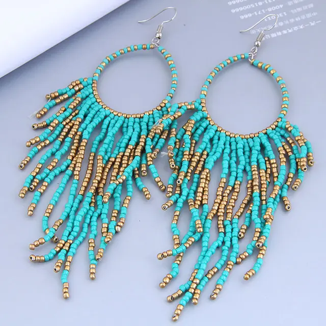 Kymyad pendientes bohemios para mujer, aretes grandes de declaración, joyería de moda, cuentas, borla, pendientes joyería Bohemia|bohemian earrings|fashion long earringslong earrings -