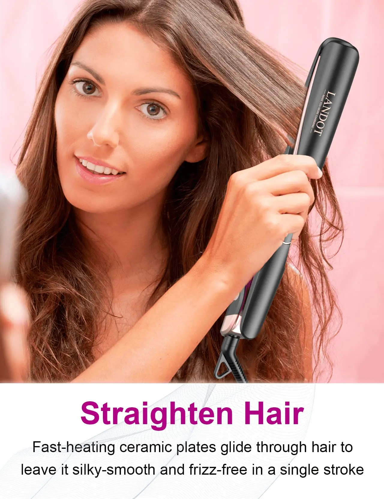 Landot Straightening Curling Iron Combo for Curl Wave Straighten Women Hair-1 Inch Dual Voltage HS168 landot