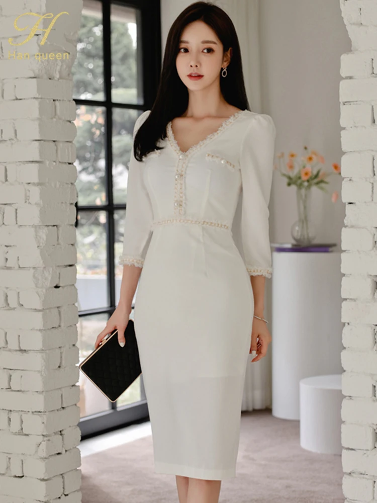 H-Han-Queen-Hot-Sale-Black-White-Women-Dress-Vintage-Spring-Autumn ...