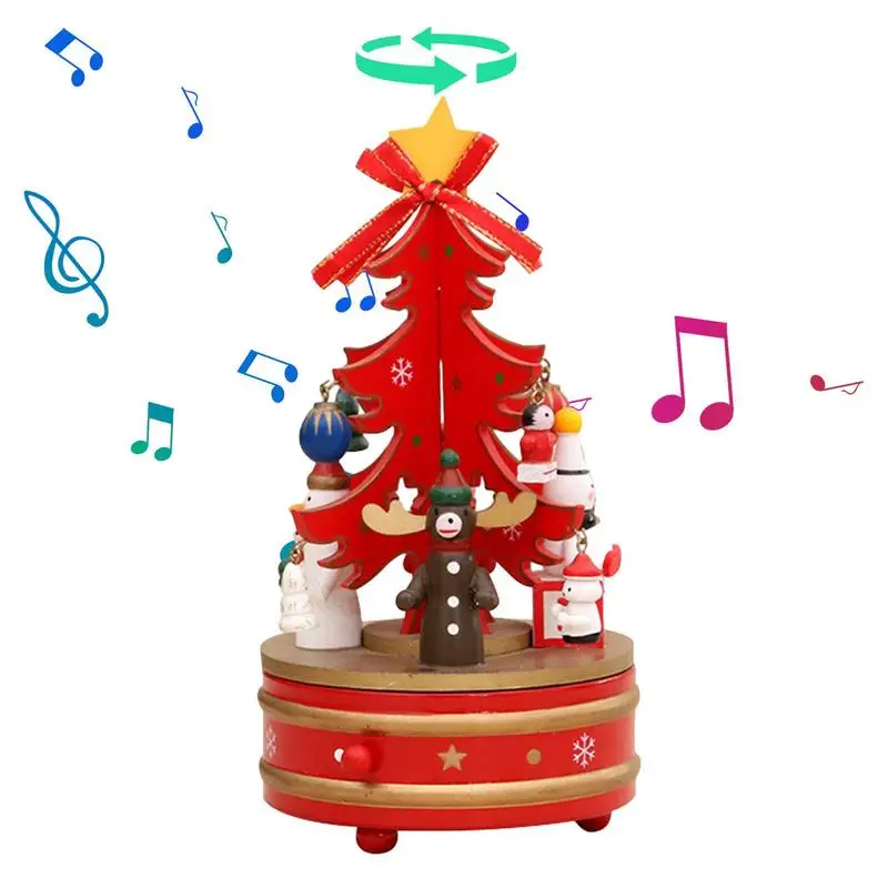 

Музыкальная шкатулка, Рождественская Деревянная Рождественская елка, вращающаяся музыкальная шкатулка, образовательная Музыкальная фигурка, украшение для рождественского праздника