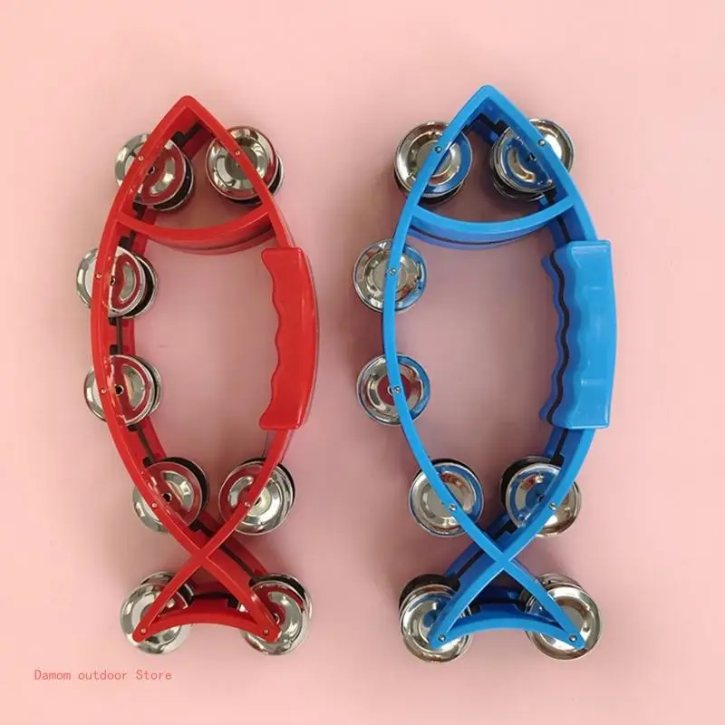 Fish Shaped Double Row Tambourines Handheld Percussion Half Moon Tambourine