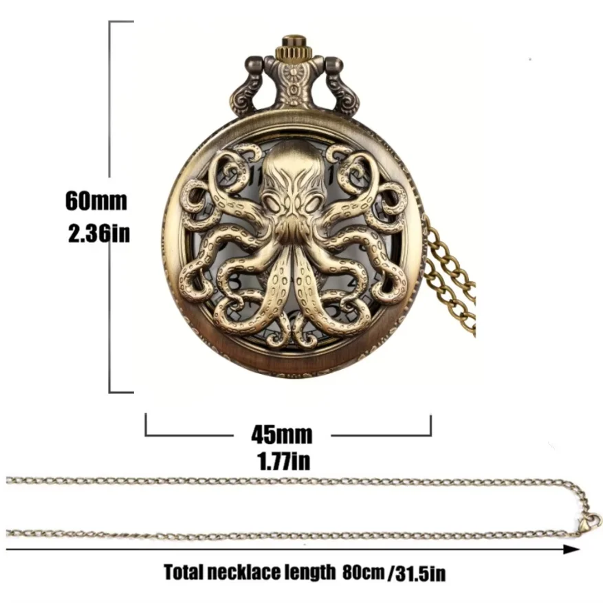 New Style Bronze Octopus Quartz Pocket Watch With Necklace Chain Gift for Male Women Fashion Clock Hombre Relojes Vintage Gift