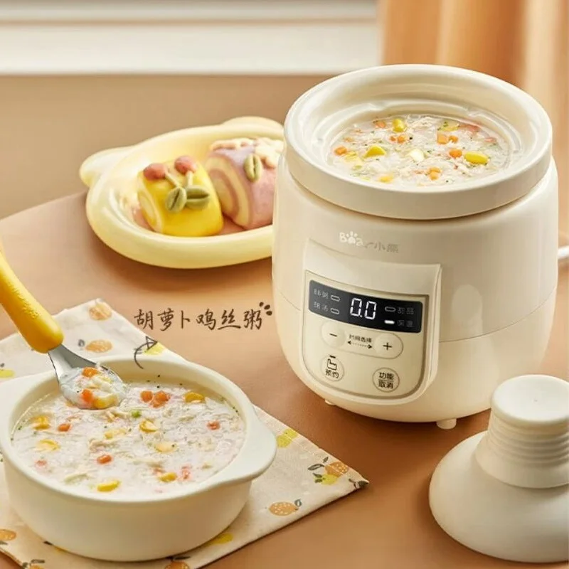 Bear 0.5L Slow Cooker Baby Supplementary Food Maker 220V Mini Bird's Nest Crock Pot White Porcelain 9.5h Reservation Keep Warm 3
