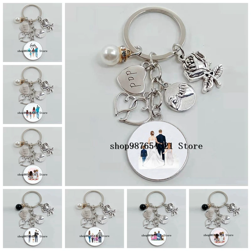 Happy Family Super Dad Mom Boy Girl Mother's Day Gift Keychain Men's and  Women's Fun Glass Cabochon Keychain Parent-Child Gift - AliExpress