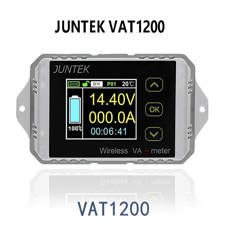 

Цифровой беспроводной Амперметр JUNTEK VAT1200, 100 в, а, вольтметр, тестер батареи, монитор емкости, кулон 12 В, 24 В, 48 В, измеритель тока