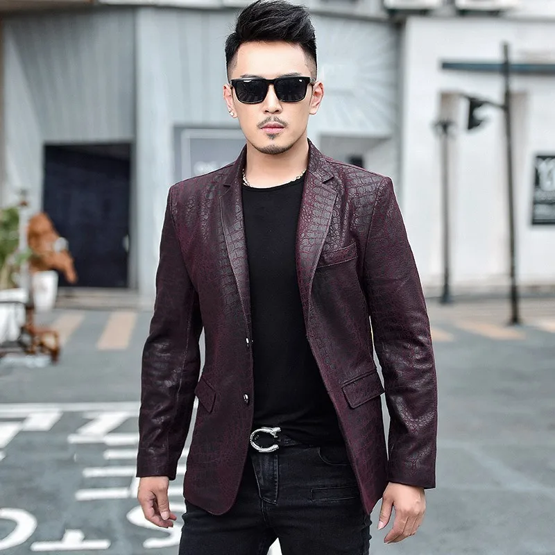 Spring Autumn Genuine Leather Jackets Mens New Korean Youth Slim Casual Sheepskin Suits Single Breasted Outerwear Fashion Coat western sheepskin coat