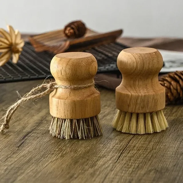 Brosse à vaisselle de cuisine avec manche en bois et noix de coco en sisal, outils de nettoyage multifonctions, brosse à récurer 1