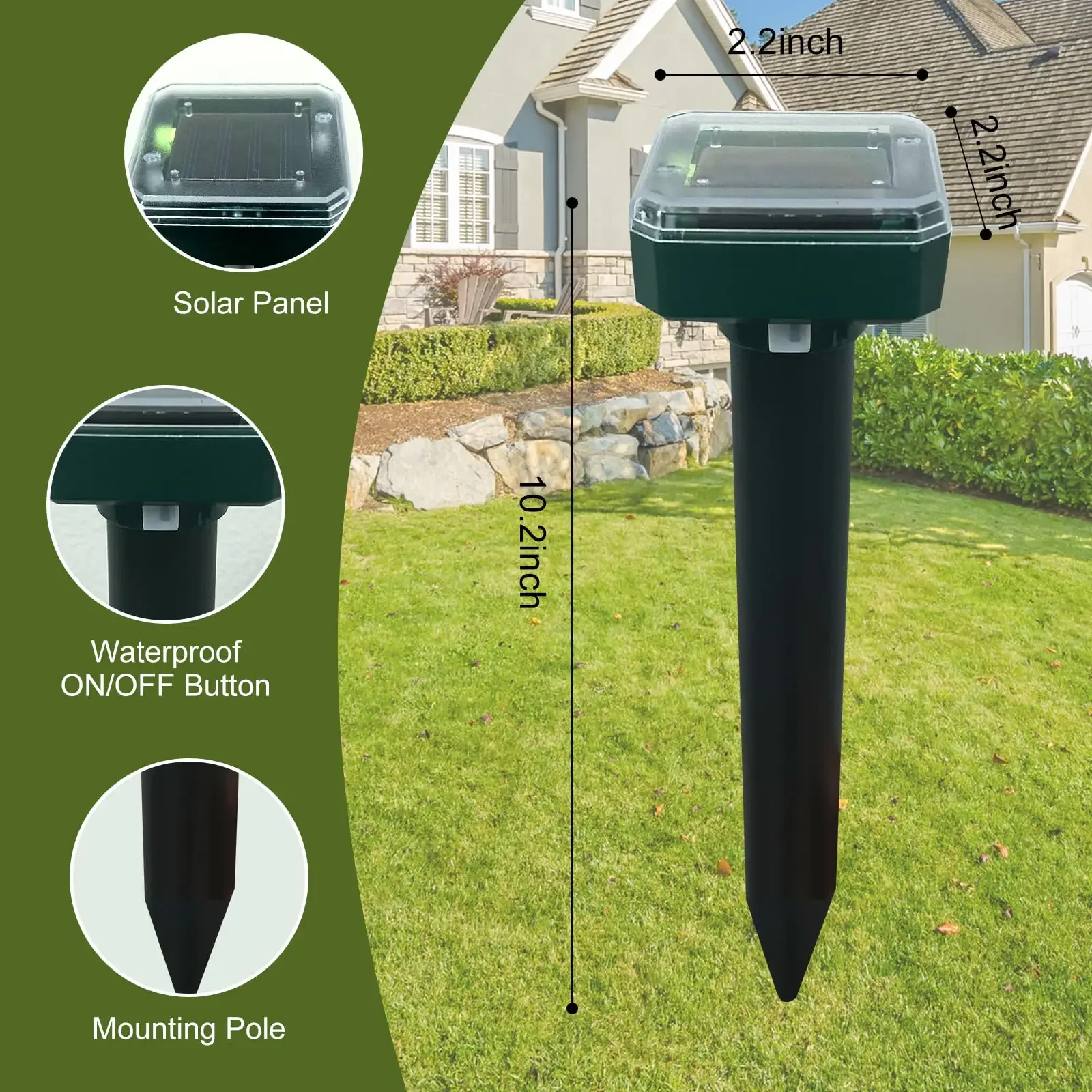 Animal Repellent Solar Ultrasonic Rat Repellent Built-in Buzzer Outdoor Ultrasonic GardenLawn LED Electronic Breeding snake Repellent
