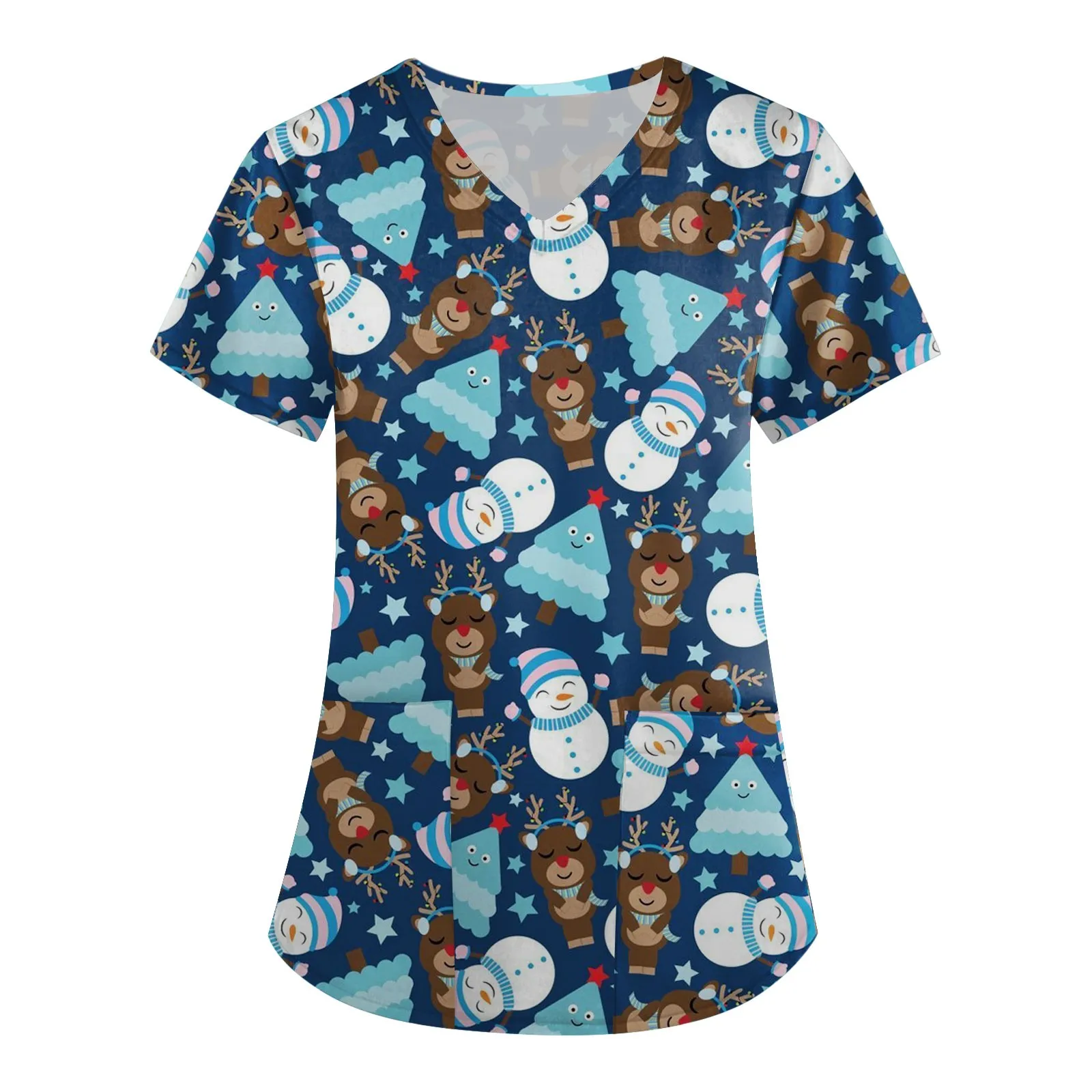 TunicScrubTopsClinicKawaiiWomenNursesUniformPlusSizeChristmas