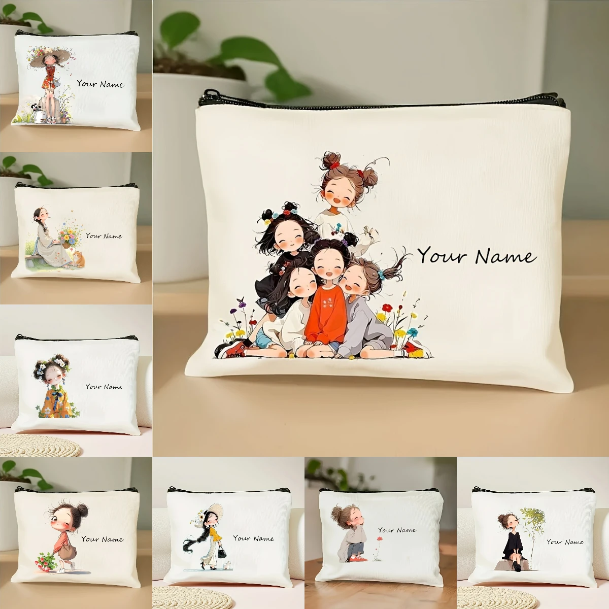 Korean-Style Anime Girl Makeup Bag - Customizable Name Beauty Case, Durable Travel Organizer, Chic Gift Pouch