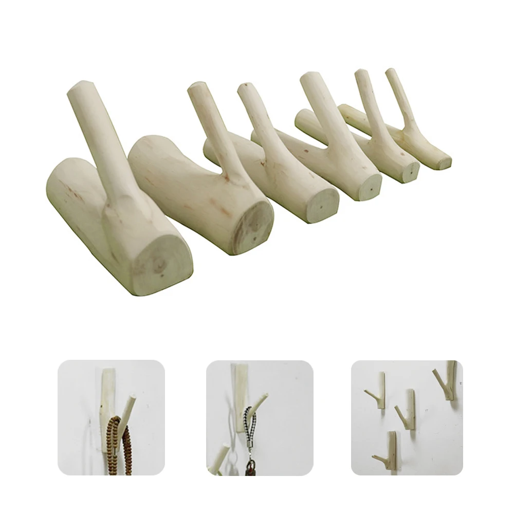 

Natural Wood Clothes Hanger Wall Mounted Coat Hook Decorative Key Holder Hat Scarf Handbag Storage Hanger Bathroom Rack