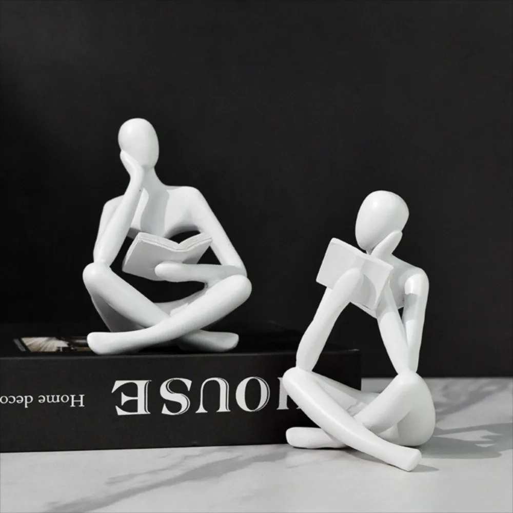 Black Abstract Thinker Statue - Modern Art Deco Resin Figurine for Home and Office Decor