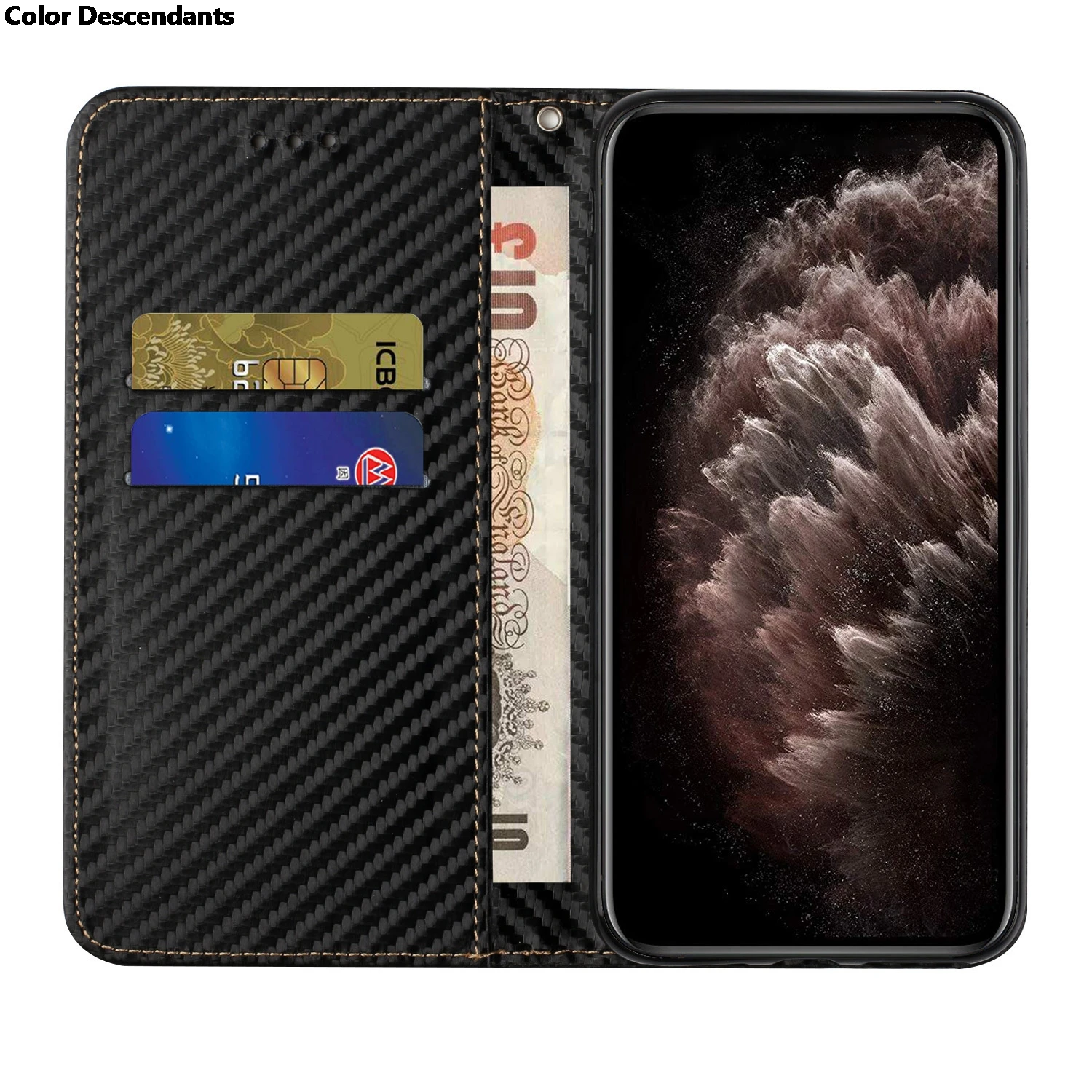 Premium Carbon Fiber Phone Case with Card Slot and Leather Flip Cover