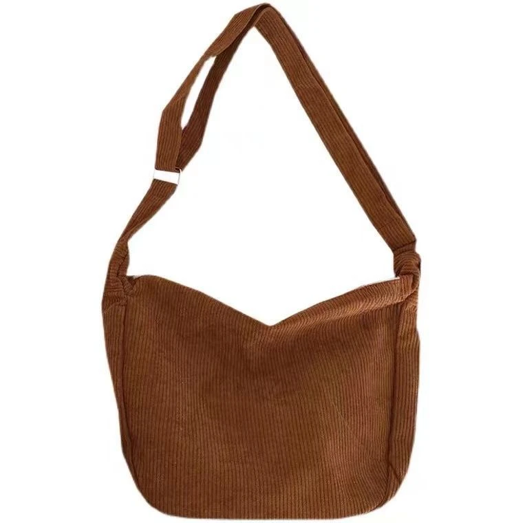 Women's Corduroy Crossbody Bag Korean Casual Lazy Style Shoulder Purse Large Capacity Solid Color Handbag
