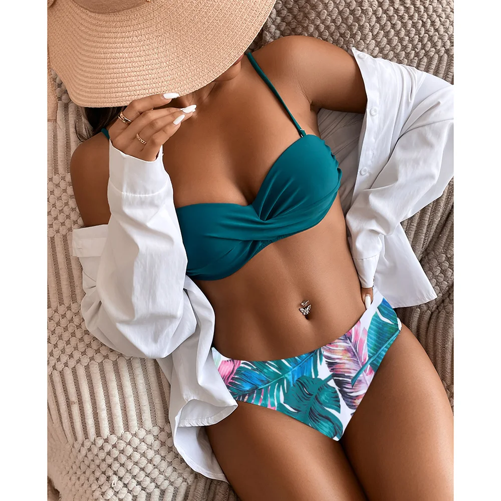 Women Bikini Set Leopard Floral Print Beach Bathing Suits Push up Summer Two Pieces Low Waist