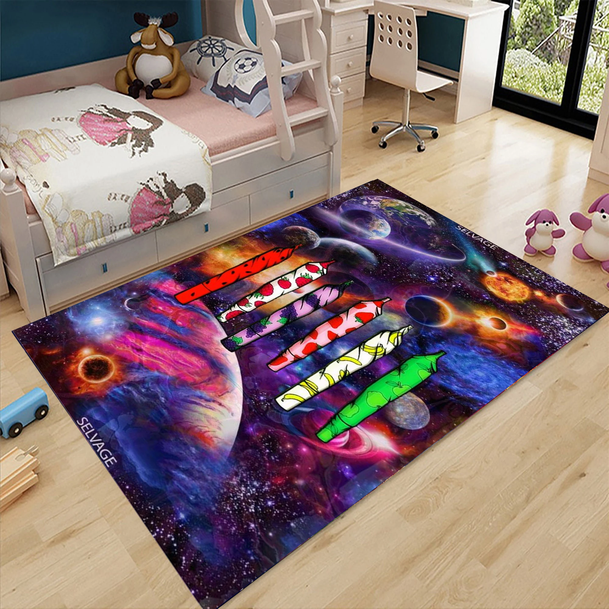 

Umbrella Starry Sky Universe Pattern Process Art Rug for Bedroom Living Room Flannel Mats Home Decor Non-Slip Floor Pad Rugs