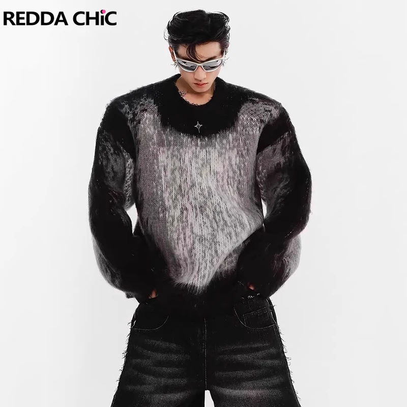 

Мужской мохеровый свитер REDDACHIC Y2k со звездочками, вязаная одежда с градиентом, Свободный Повседневный пуловер с длинным рукавом и круглым вырезом, Женский Топ