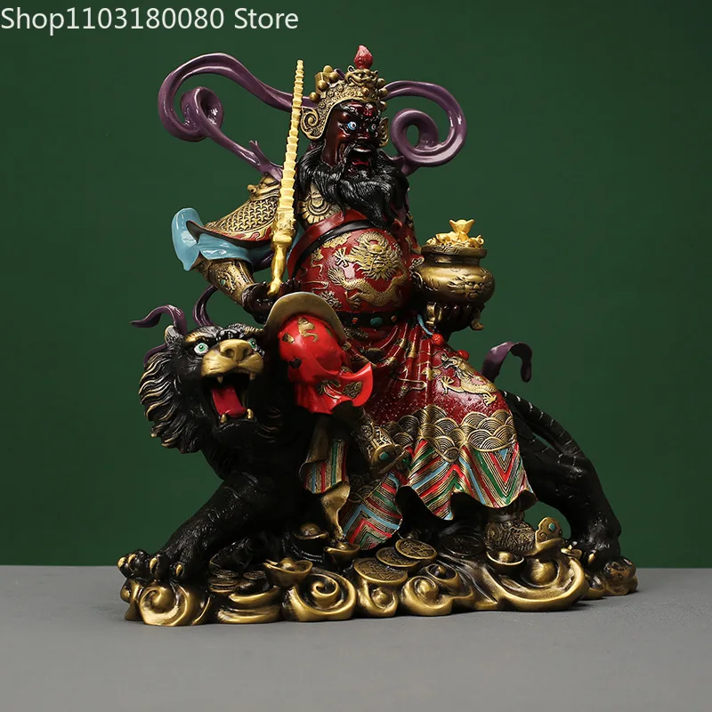Copper brass Color painted Zhao Gongming buddha statue Chinese folk  God of Wealth sculpture Large size 43cm,32cm 5