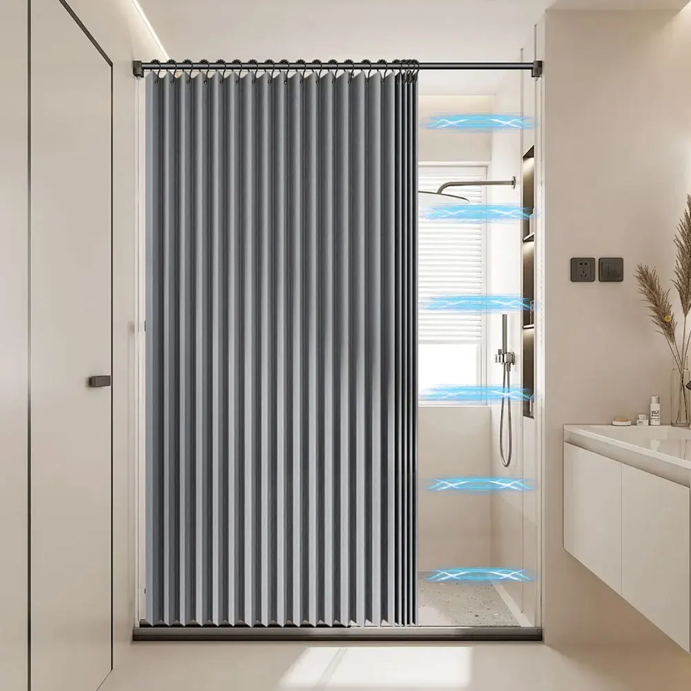 Foldable Magnetic Shower Curtain Waterproof Bathroom Curtain with 14 Hooks Bathtub Curtain Modern for Bathroom 4