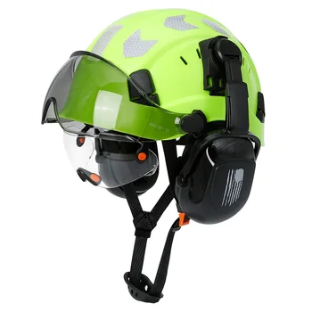 Casco di sicurezza con visiere Occhiali integrati Paraorecchie Adesivi per la riduzione del rumore per ingegnere Elmetto rigido in ABS Berretto da lavoro industriale ANSI