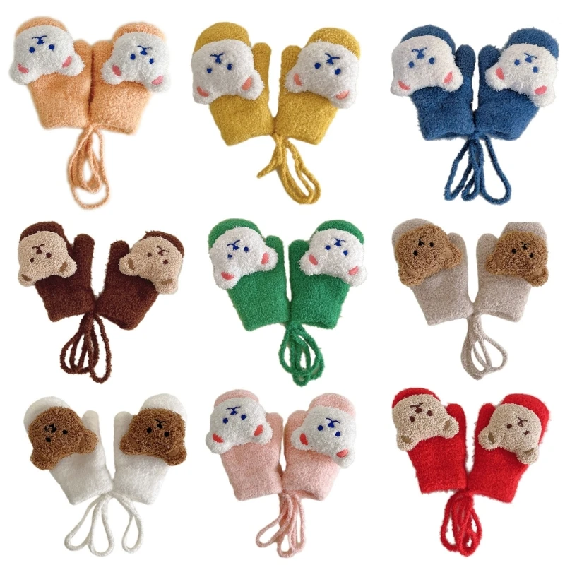 

Baby Mittens Winter Gloves Warm Thicken Gloves for Girl Boy Age0-3 Breathable Universal Cartoon Bear Neck Hang Gloves