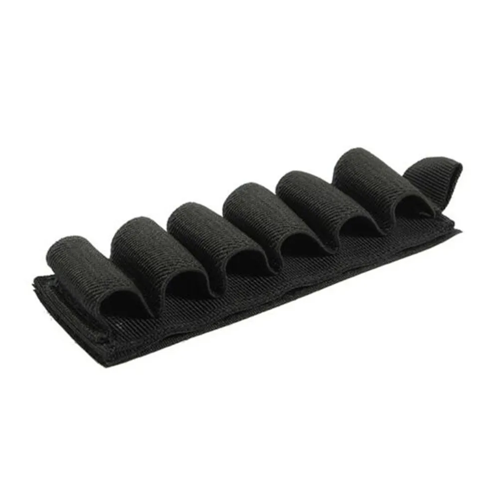 

6 Round Ammo Pouch Hunting Shotgun Stock Shell 12 Gauge Buttstock Shell Bullet Holder Strip Nylon Airsoft Right Handed 17x5cm