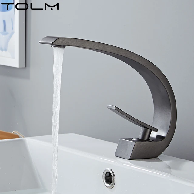 ก๊อกน้ำอ่างล้างหน้าแบบติดตั้งบนเคาน์เตอร์ TOLM สีดำ ทอง ขาว ทองเหลือง ดีไซน์ศิลปะ สำหรับอ่างล้างหน้าแบบวางบนเคาน์เตอร์ ก๊อกน้ำแบบก้านโยกเดี่ยว น้ำร้อนน้ำเย็น 5