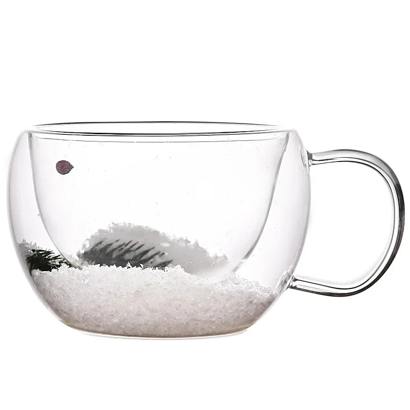 Glass Cup Creative Double Wall Glass Cup Transparent Christmas Coffee Mug with Handle Snow Home Heat Resistant Gift Tea Milk Water Cup glass cup