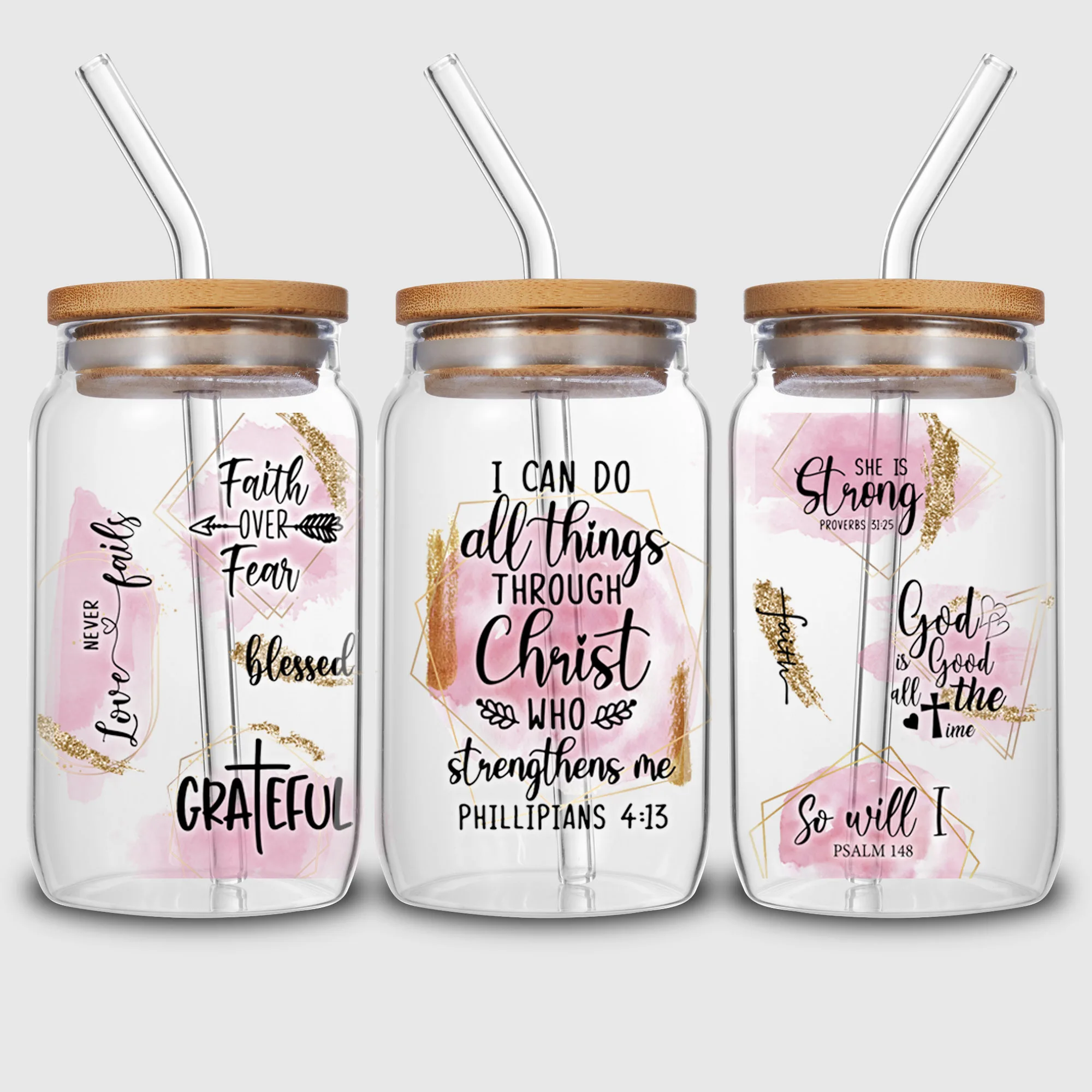 5 Sheets Bible Verses UV DTF Cup Stickers, Glass Sports DTF Transfer Stickers, Waterproof Wipe Transfer Paper for 16 oz Glass