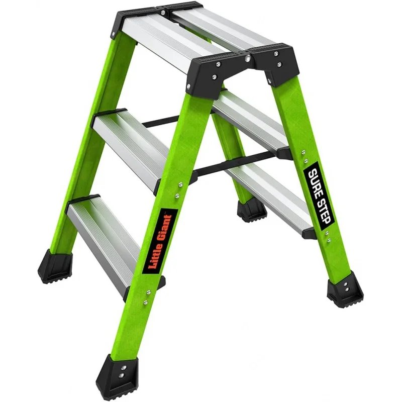 

Little Giant Ladders, Sure Step, 3-Step, Double-Sided Step Stool, Fiberglass, (11953), Type 1AA, 375 lbs Weight Rating, Hi-viz G