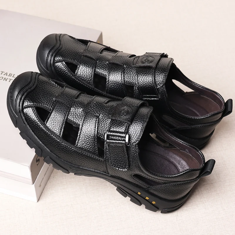 Brown Roman sandals Male Shoes Leather Men Sandals Summer Shoes Fashion Casual Outdoor Beach Slippers Breathable Business