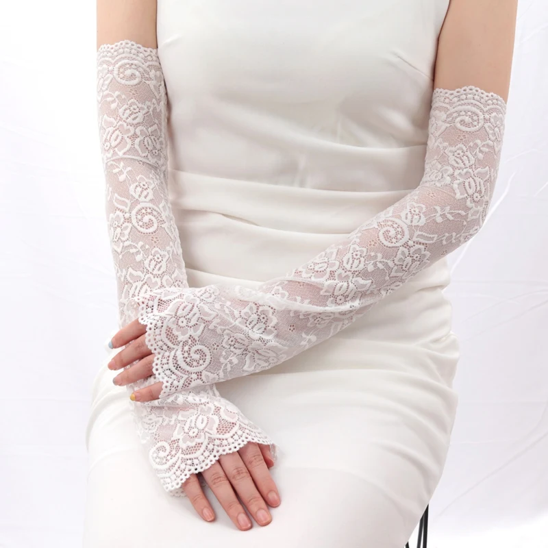 1 Pair Fashion Gloves Lace UV Protection Arm Sleeve Sunscreen Women Driving Dance Long Arm Protection Sleeves Fingerless Gloves