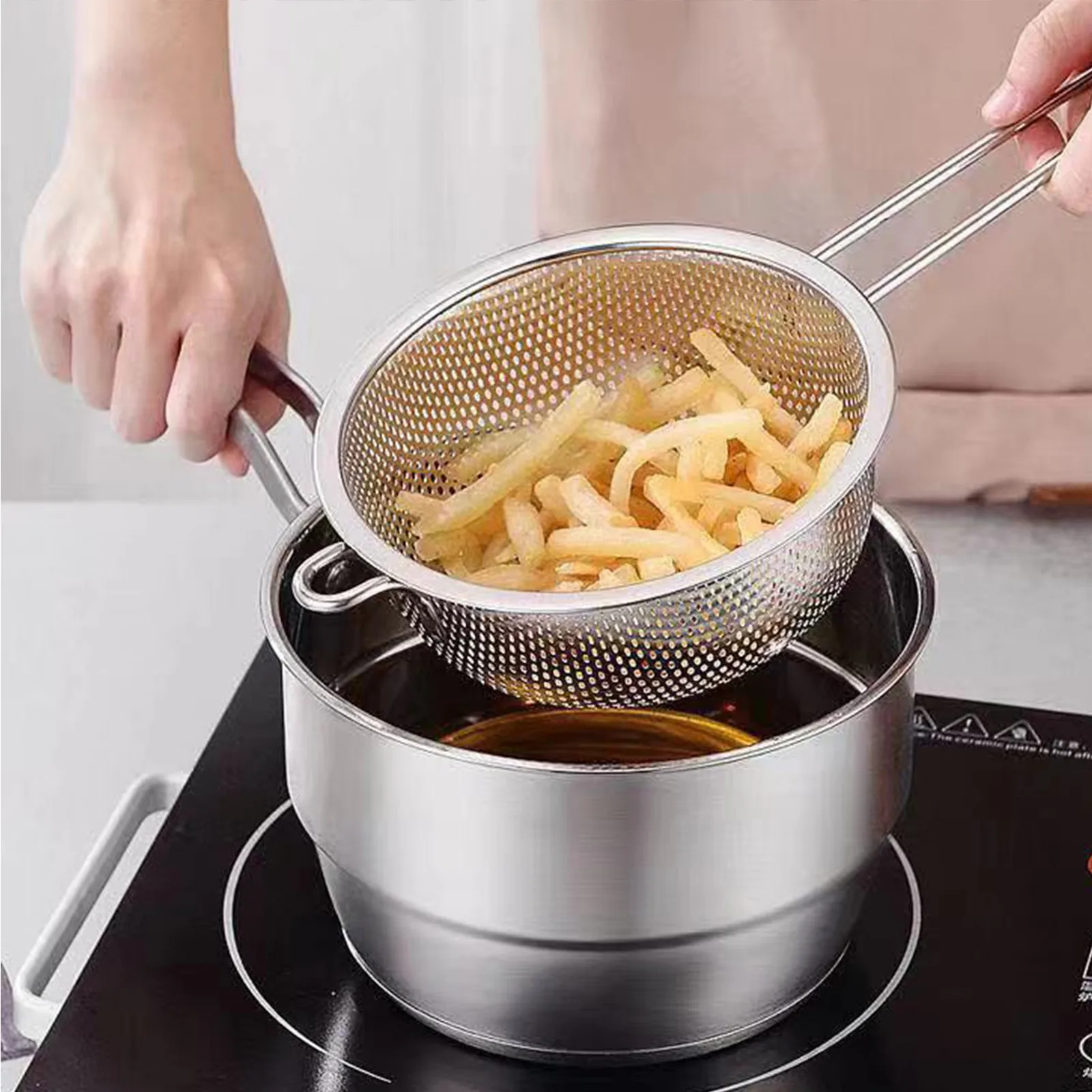 Stainless Steel Single Handle Basket Dense Hole Colander Vegetable Washing Basket Multi-purpose Kitchen Basin organizers storage 3