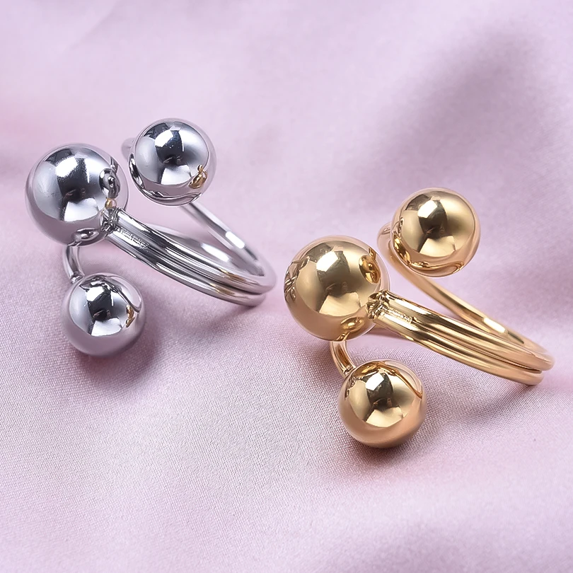 Geometric Three Ball Adjustable Statement Ring