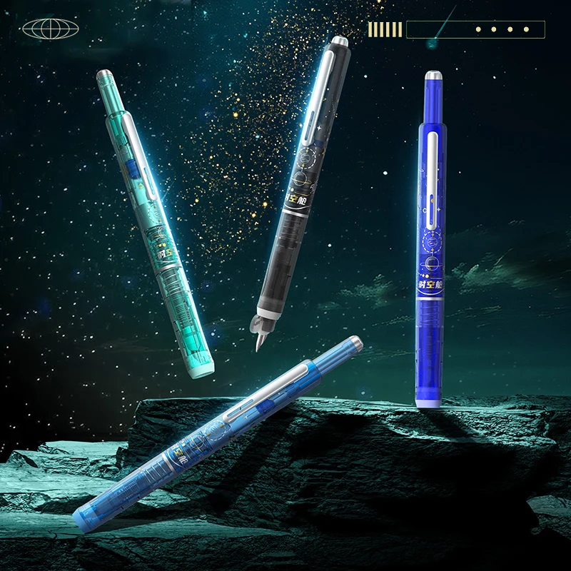 Space Capsule Design Fountain Pen with Ink Cartridge Set No Splatter Smooth Writing Pens for Students School Office Stationery