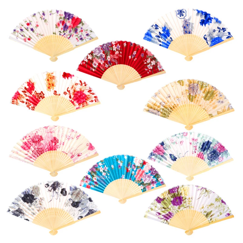 Chinese Japanese Style Silk Folding Fan Wedding Art Gifts Dance Hand Vintage Bamboo Folding Hand Held Flower folding fan hand fan silk fans