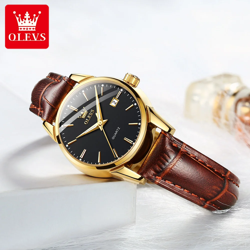 

OLEVS Elegant Quartz Watches for Women Leather Strap Women's Watch Waterproof Luminous Simple Date Dial Women's Wristwatch Reloj