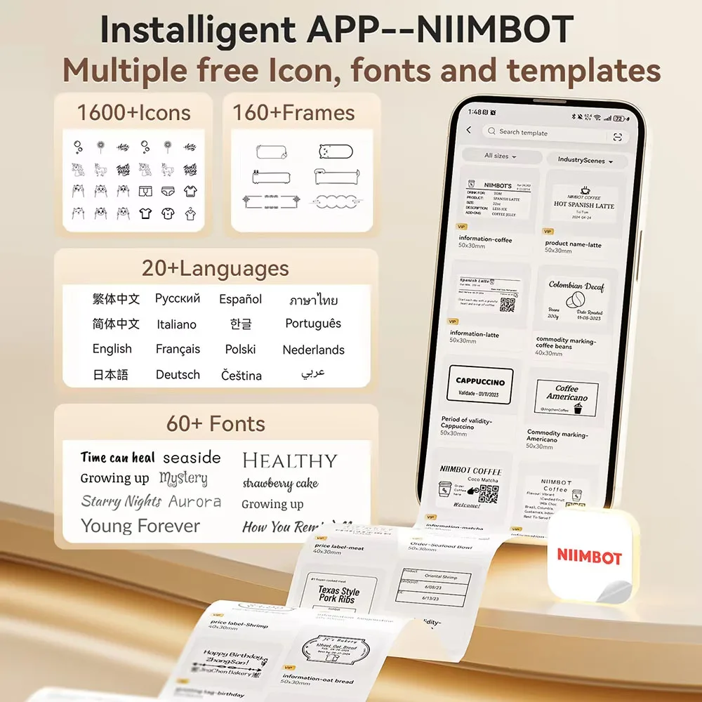 Niimbot B21 Pro 300DPI 휴대용 프린터 비즈니스 홈용 열전사 라벨 블루투스 스티커 메이커, 바코드 사진 메모 라벨 인쇄